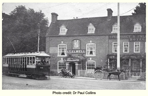 Kinver Light Railway Tram passing the Stewponey and Foley ArmsB
