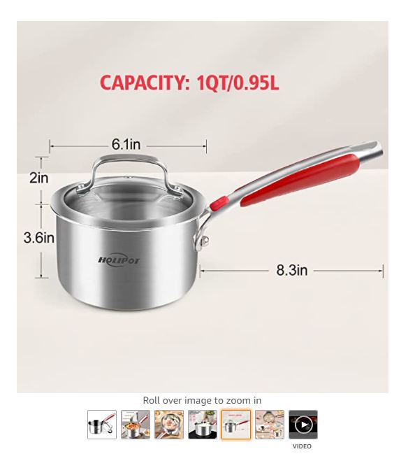 Holipot 1 Quart Saucepan Pot with Lid