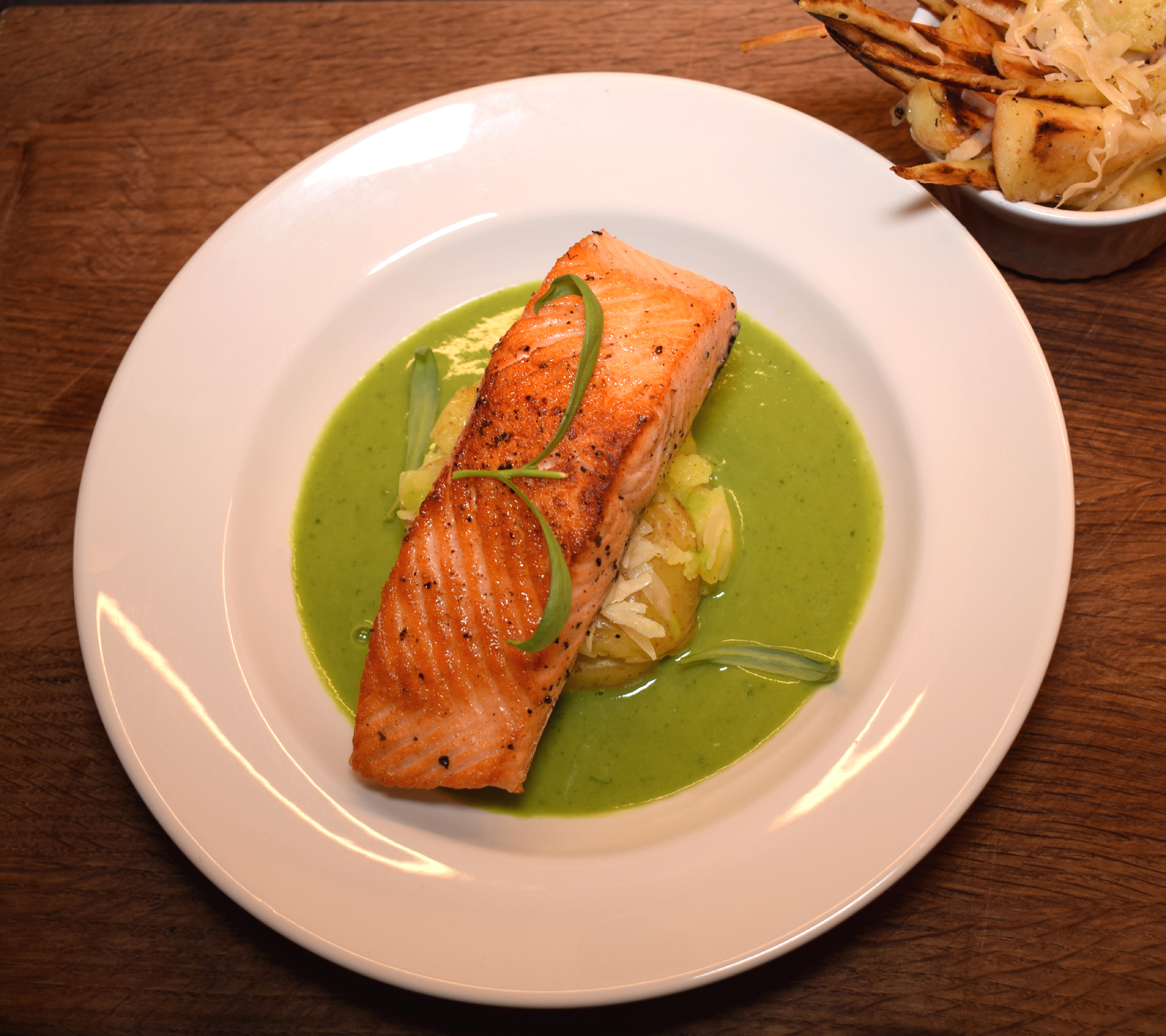 Sautéed Salmon with Pea and Tarragon Sauce