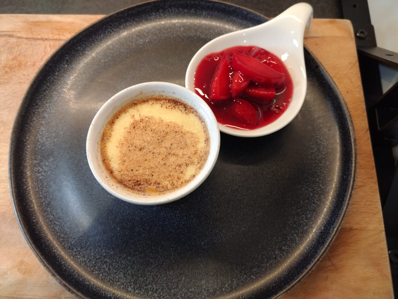 Egg Custard with Warm Plum compote